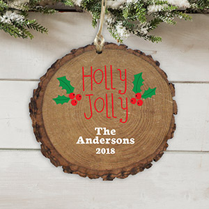 Personalized Holly Jolly Wood Ornament